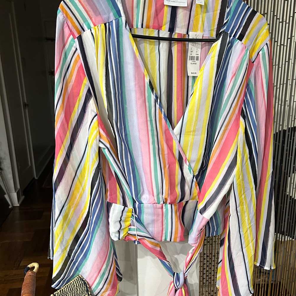 Deep Cut Striped Blouse